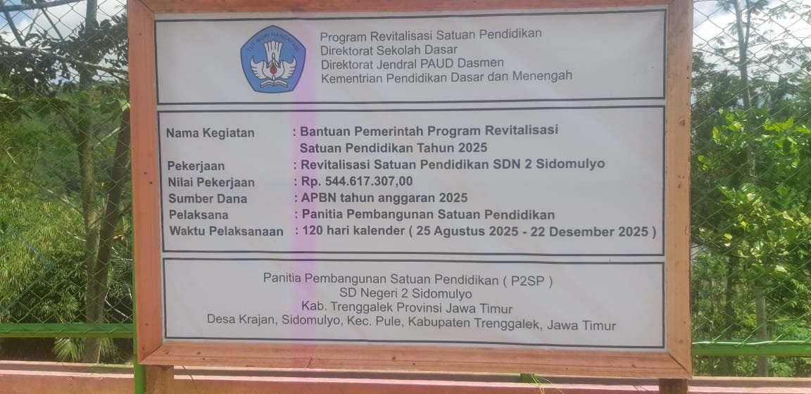 Proyek Revitalisasi SDN 2 Sidomulyo Trenggalek Diduga Langgar Aturan dan Abaikan Keselamatan 2 Papan nama