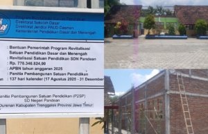 Pelanggaran Proyek DAK SDN Pandean Trenggalek 8 Foto Papan Proyek SDN Pandean Trenggalek — Dugaan Penyimpangan DAK Revitalisasi 2025. (Foto : Bayu Krisna, NewsTujuh)