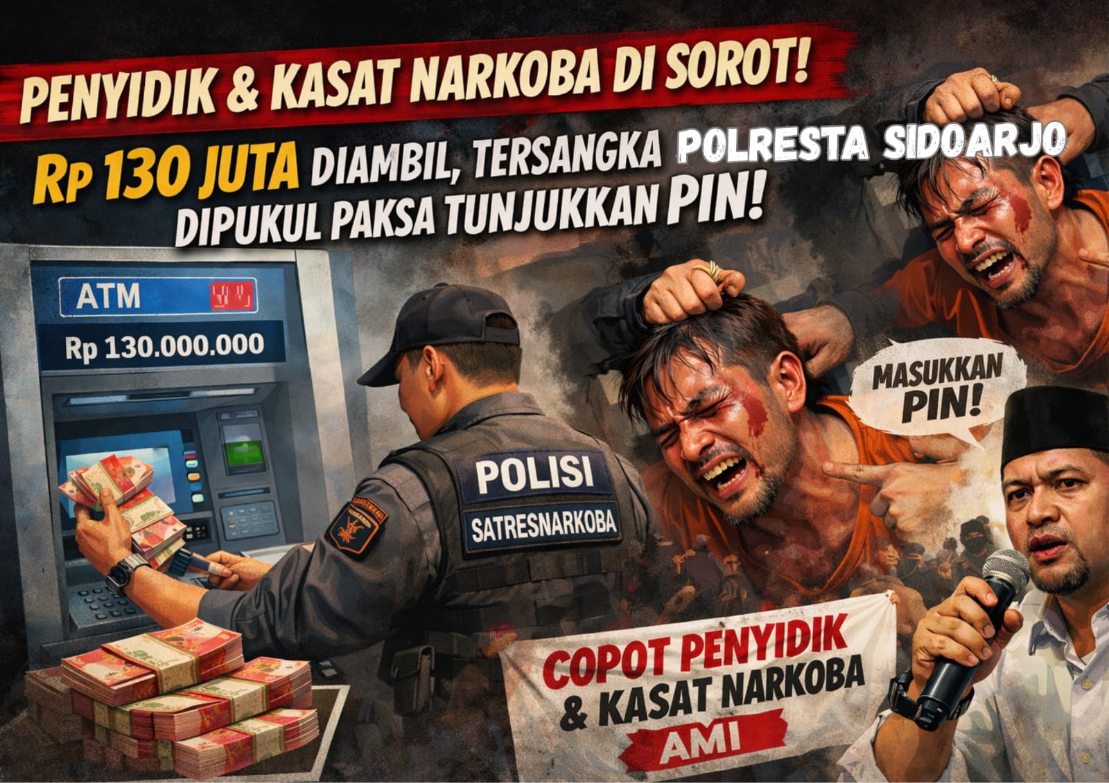 Dugaan Tersangka Dipukuli dan Uang Rp130 Juta Dikuras, AMI Desak Kapolda Jatim Copot Oknum Penyidik Polresta Sidoarjo 1 AMI